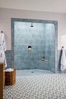 Featuring: Cosmo Aegean Blue (684385), Seaside Marble (684321) and Herringbone (684322),
Bespoke (484994, 484997)
