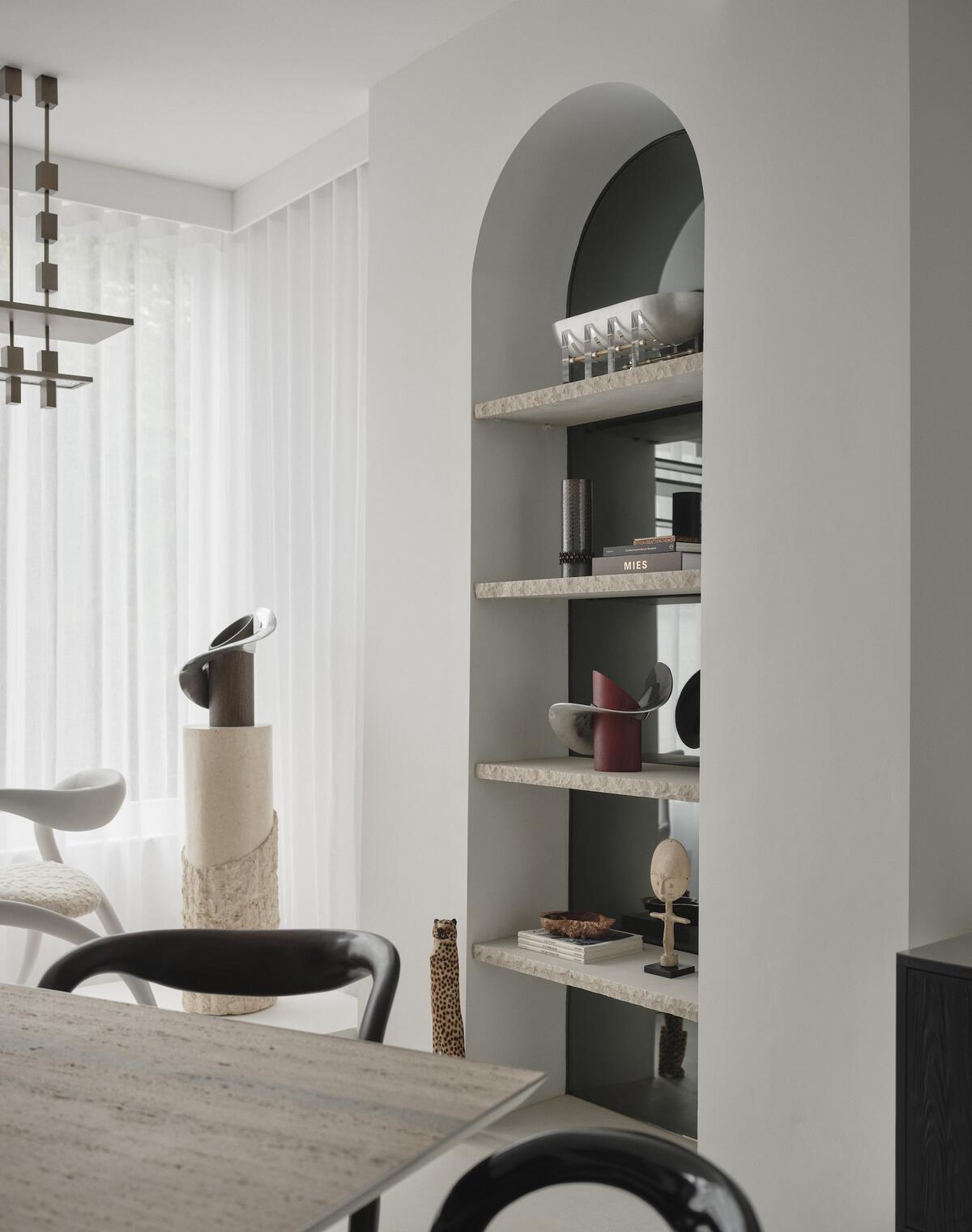 The muted color palette is inspired by the calm and spirituality the designer felt when visiting historic mosques in Saudi Arabia and Kuwait The muted color palette is inspired by the calm and spirituality the designer felt when visiting historic mosques in Saudi Arabia and Kuwait