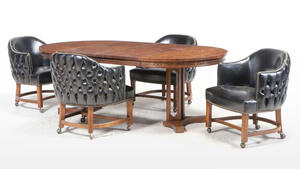 Set of four erwin lambeth barrel back chairs with regency style pedestal table